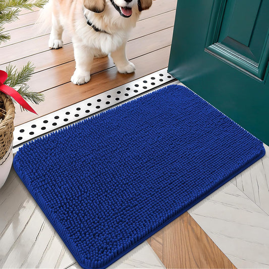 OLANLY Dog Door Mat for Muddy Paws 24x16, Absorbs Moisture and Dirt, Absorbent Non-Slip Washable Doormat, Quick Dry Chenille Mud Mat for Dogs, Entry Indoor Entryway Carpet for Inside Floor, Royal Blue
