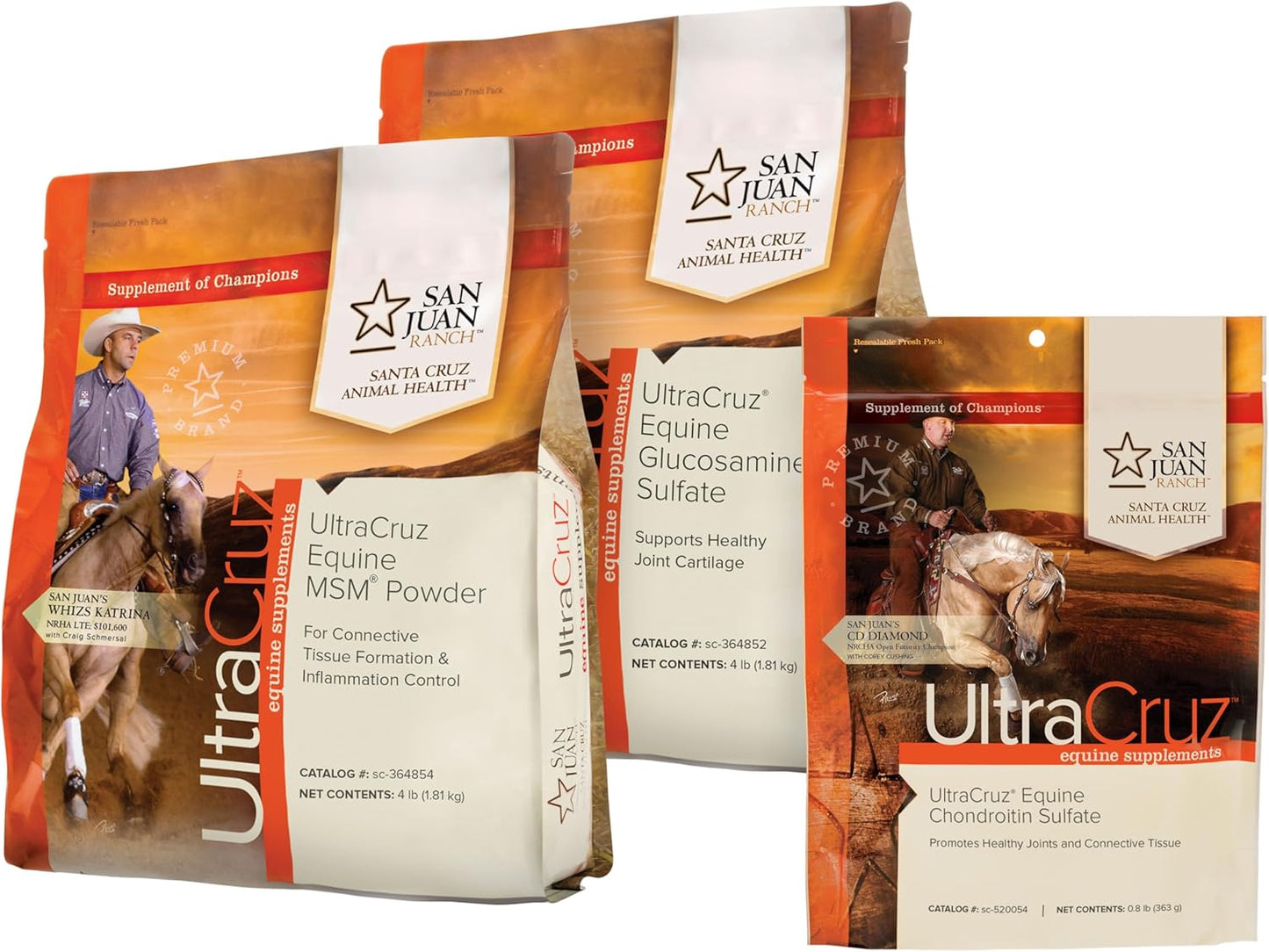 UltraCruz Equine MSM, Glucosamine Sulfate and Chondroitin Sulfate Horse Joint Supplement Bundle, 4 lb Each MSM and Glucosamine, 1 lb Chondroitin, Powders