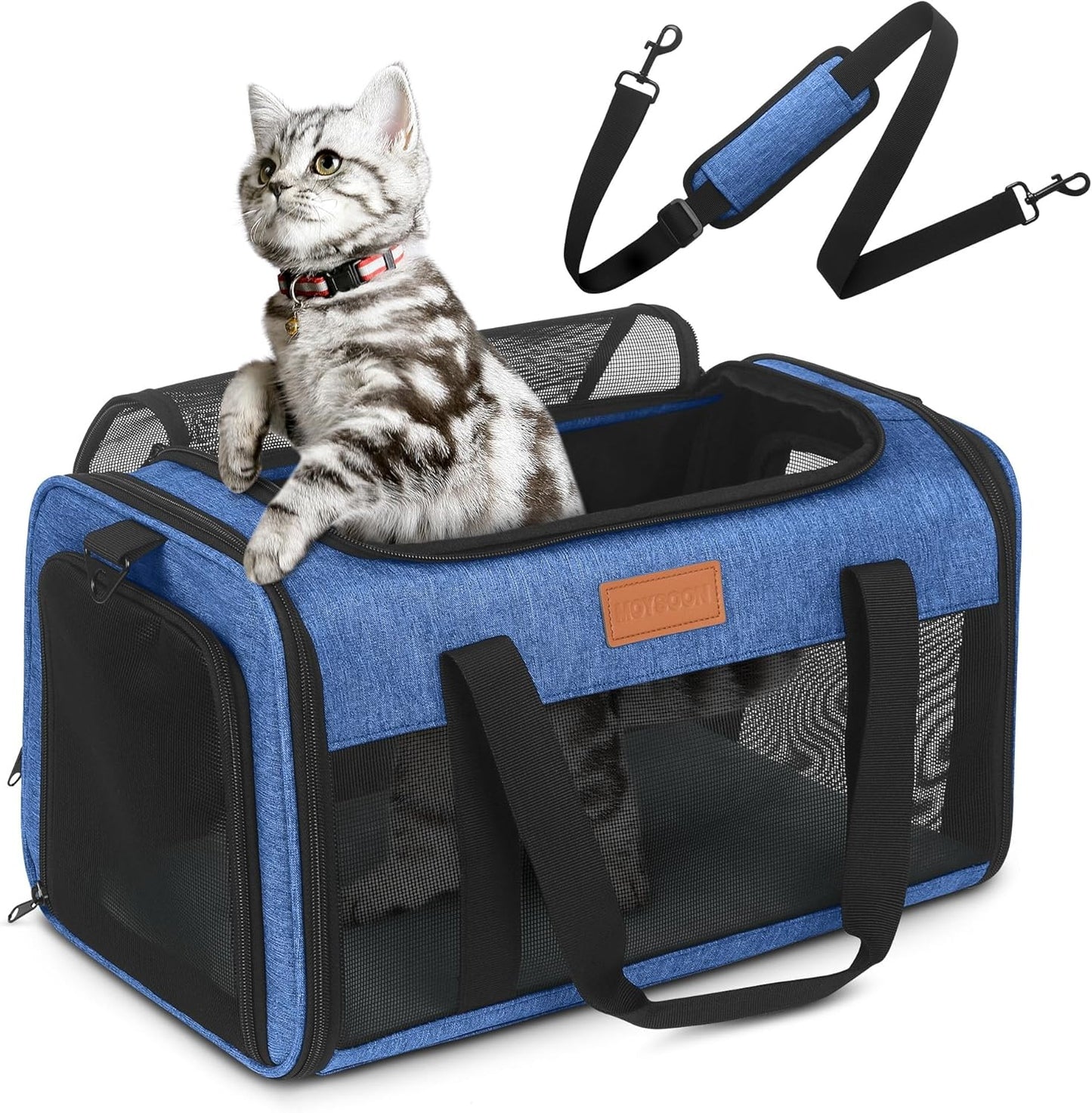 PETUX Pet Carrier Airline Approved, 17"x11"x9.5" Portable Cat Carrier Soft with Anti-Scratch Mesh for Small Cats up to 12 lb, Top Open Breathable Dog Carriers for Puppy up to 10 lb (Blue)