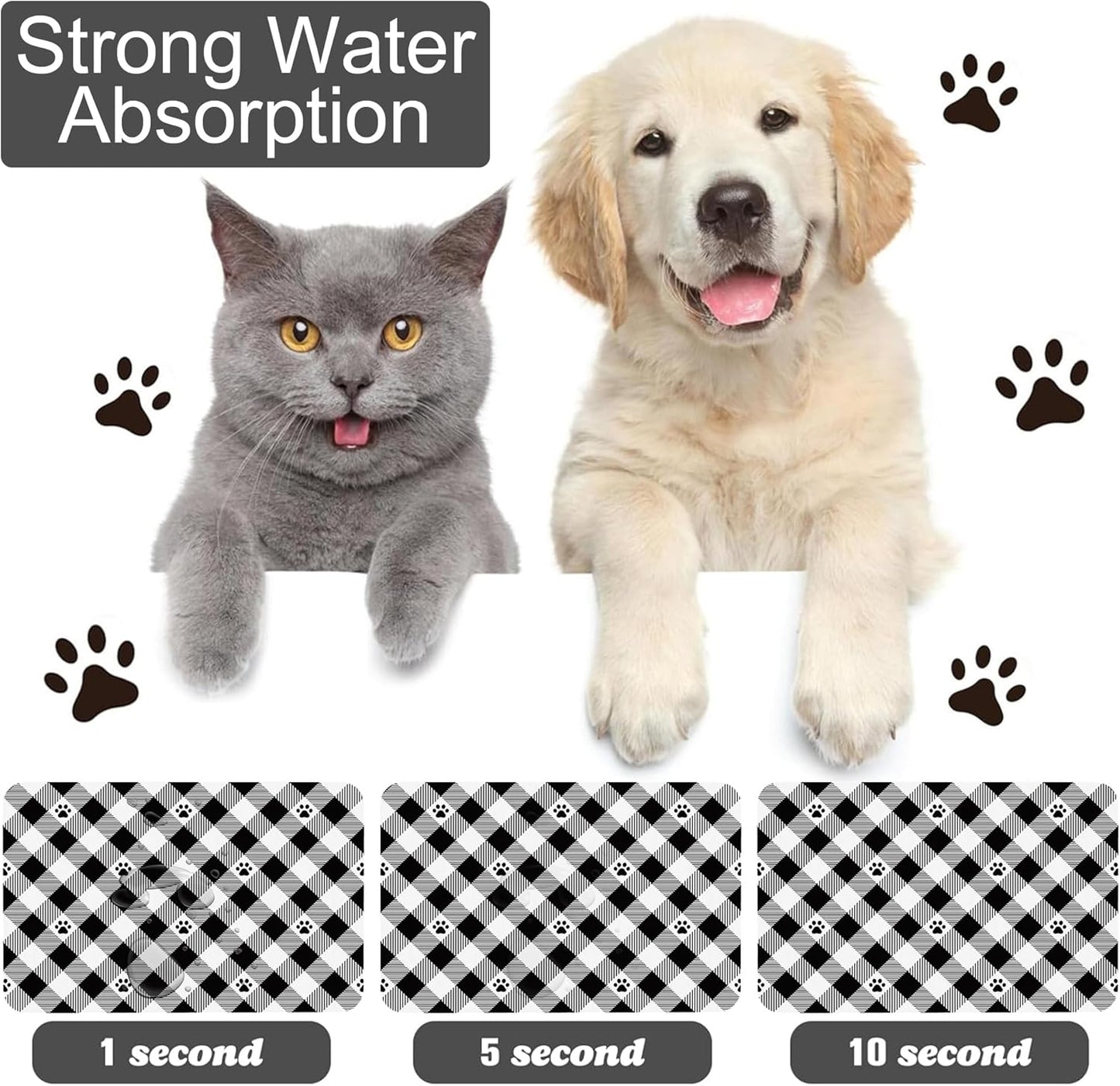 Cat Checked Plaid Dog Food Mat-Absorbent Pet Feeding Mat for Food and Water Bowl, Quick Dry Dog Placemat with Rubber Backing-No Stains Pet Supplies for Messy Drinkers 12"x20"