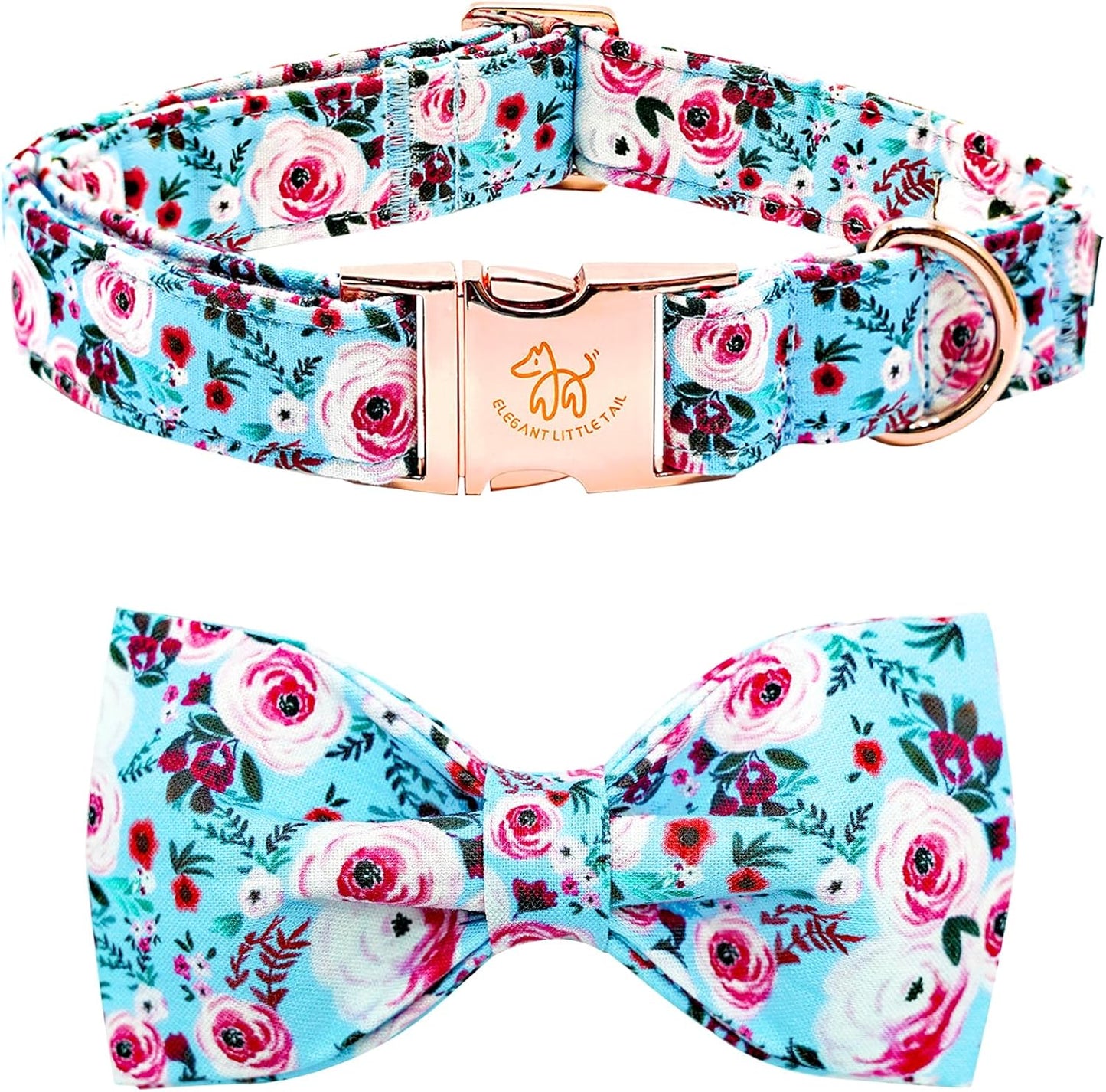 Elegant little tail Dog Collar, Rose Print Pet Collar Summer Dog Collar Durable Metal Buckle Dog Collars Cotton Pet Adjustable Dog Collars for X-Small Dogs