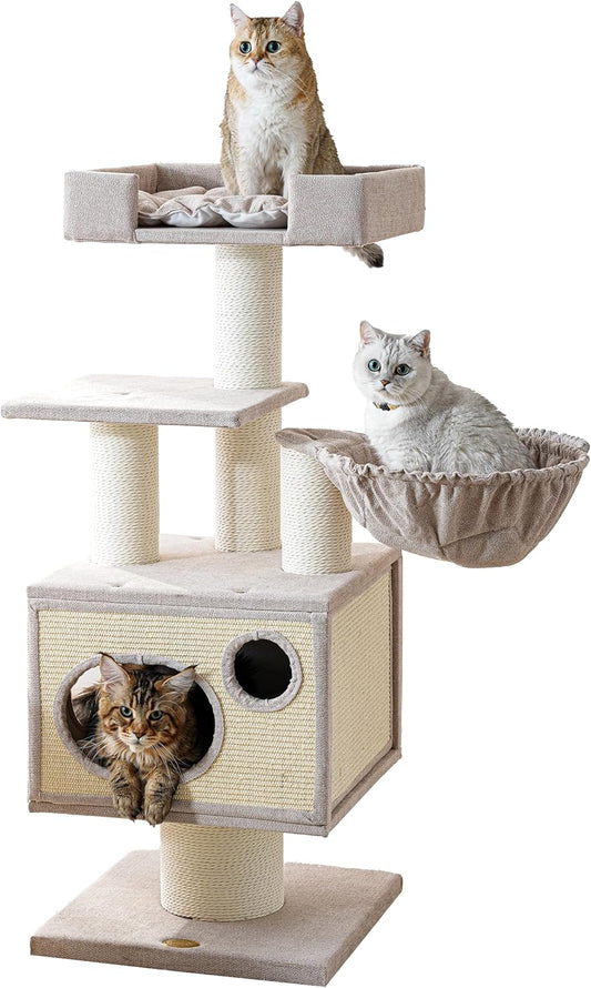 Maine Coon Cat Tree for Indoor Cats Large Adult,Modern Cat Tower for Extra Large Cats 20 lbs+,Heavy Duty Cat Tree with Sisal Scrathing Post,Hammock,Perch,Condo,Bed