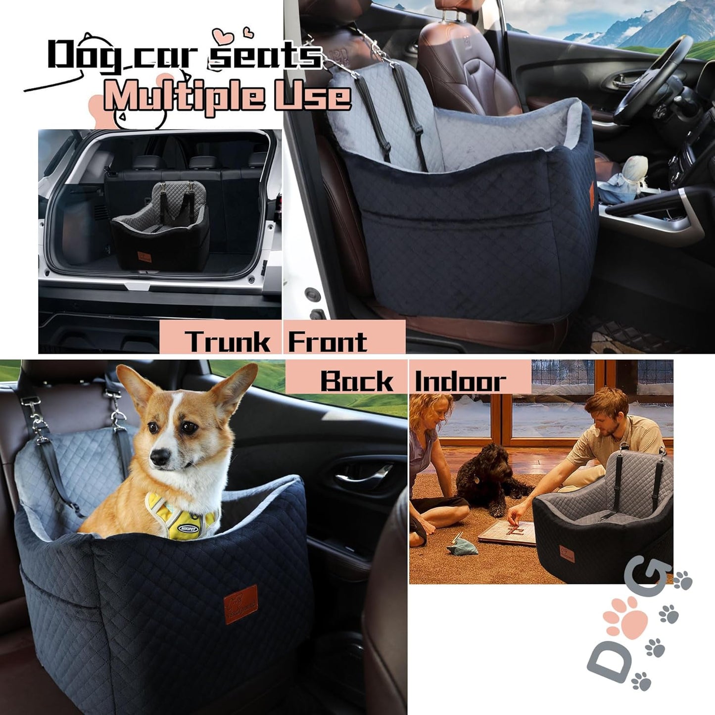 Dog Booster Car Seat for Dogs under 35lbs,Elevated Pets Seat with Safety Strap,Ultra Soft Fabric and Memory Foam Car Dog Bed,Safety,Comfy,Non-Slip&Washable Carseat Cushion for Travel,Cars,SUV.(H-Grey)