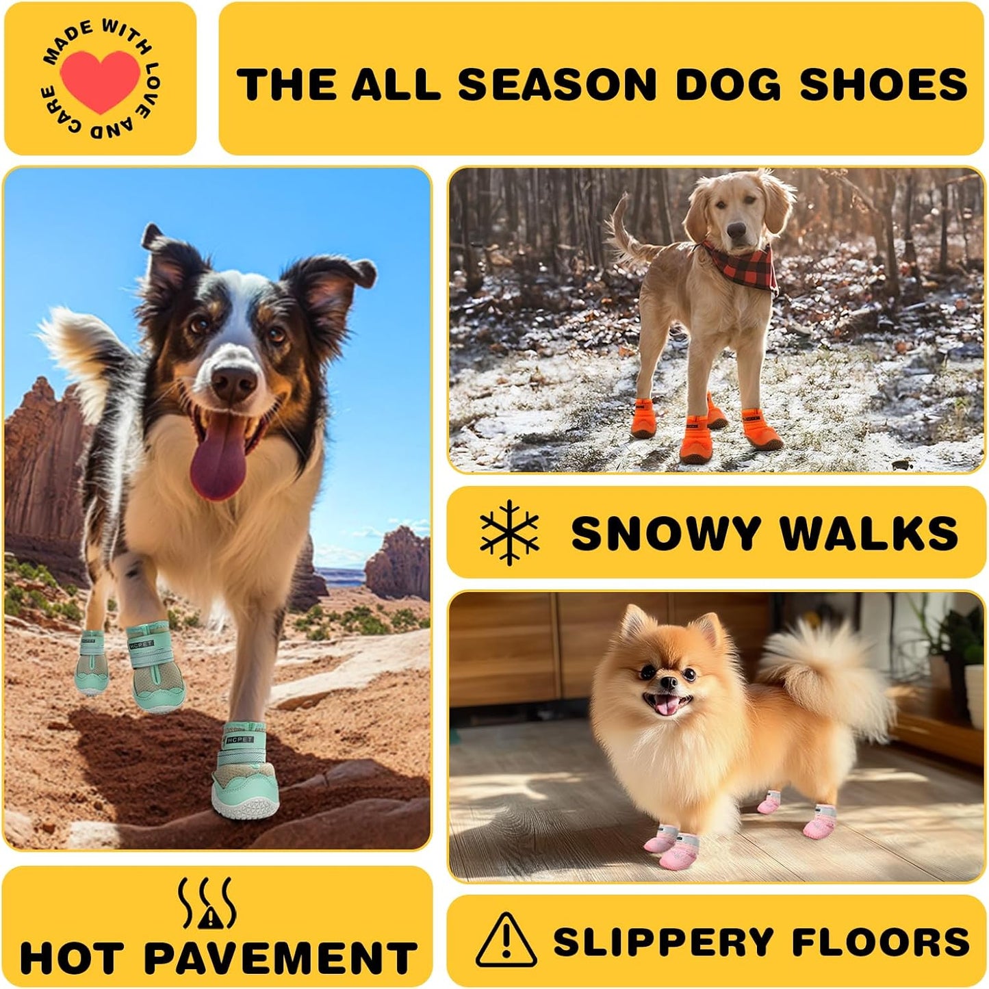 Hcpet Dog Shoes for Large Dogs, Breathable Dog Booties for Small Medium Dogs, Anti-Slip Dog Boots & Paw Protectors for Hot Pavement Winter Snow Hiking with Reflective Straps Green Size 3