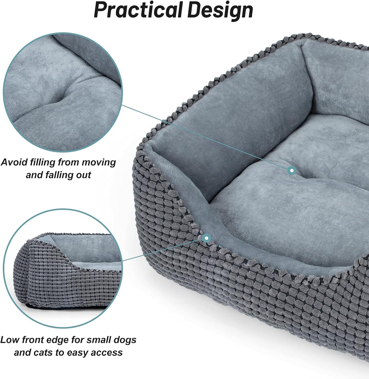 MIXJOY Dog Bed for Large Medium Small Dogs, Rectangle Washable Sleeping Puppy Bed, Soft Calming Cat Beds for Indoor Cats, Orthopedic Pet Sofa Bed, Anti-Slip Bottom with Multiple Size (20'', Grey)