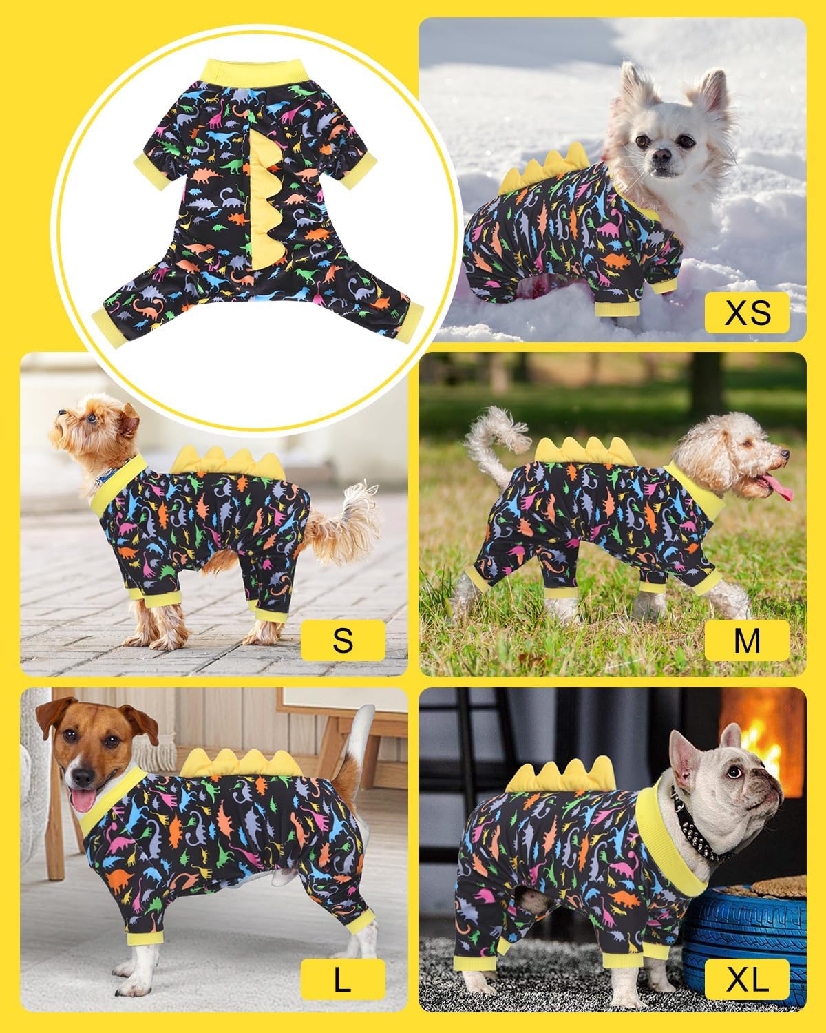 CuteBone Dinosaur Costume Dog Pajamas, Stretchy Spandex Crystal Velvet Sleepwear Coat for Small Dogs, Soft & Warm Pet Outfit Clothes for Cold Weather, Cozy Pullover Design COSP01S