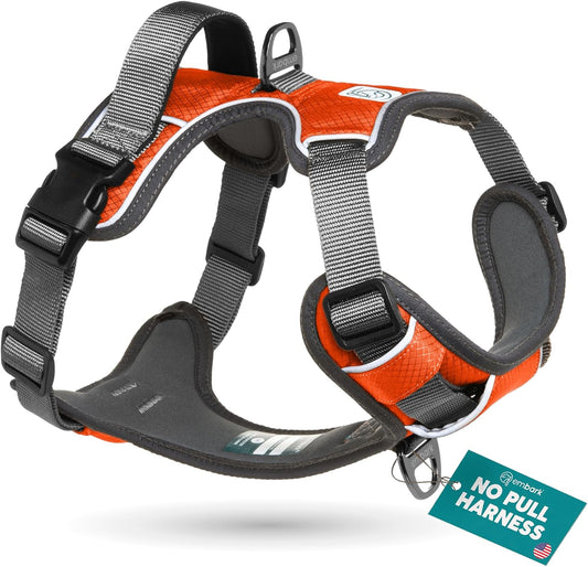 Embark Adventure Dog Harness, Reflective Trim No Pull Dog Harness for Large Dogs - Military Grade Nylon, Front Clip with Gel Lined Handle.