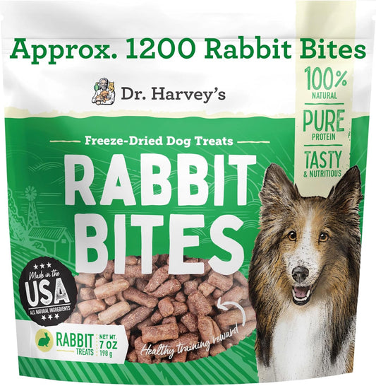 Dr. Harvey's Rabbit Bites Freeze-Dried Raw Dog Treats, Single Ingredient, All-Natural Rabbit Meat Protein for Dogs, Allergen-Free, 7 Ounces (1 Pack)