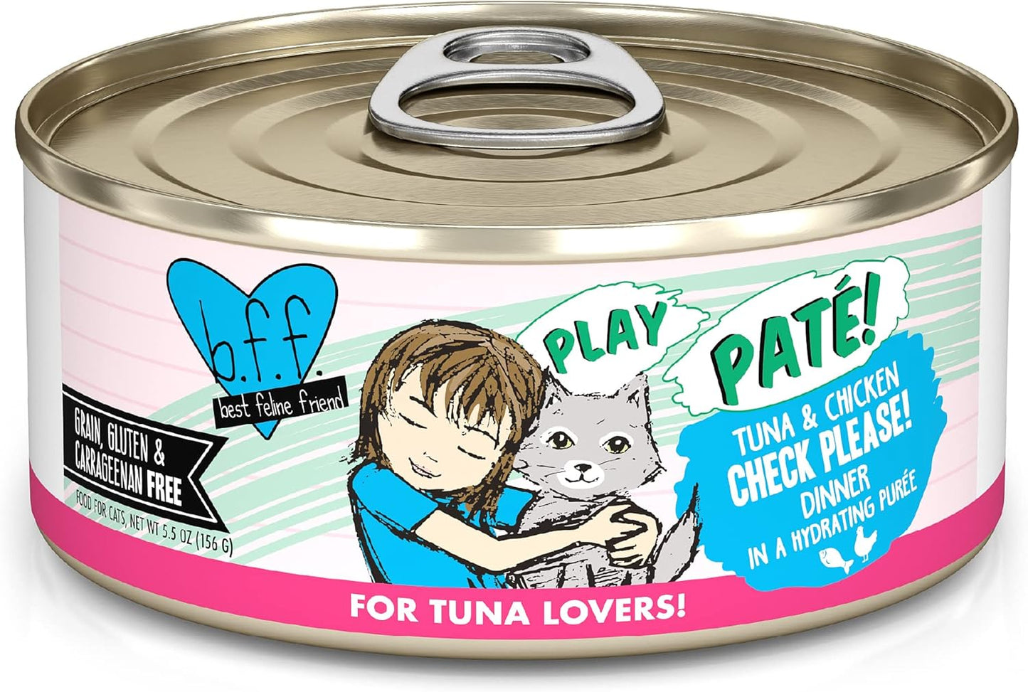 Weruva B.F.F. Play - Best Feline Friend Paté Lovers, Aw Yeah!, Tuna & Chicken Check Please! with Tuna & Chicken, 5.5oz Can (Pack of 8)