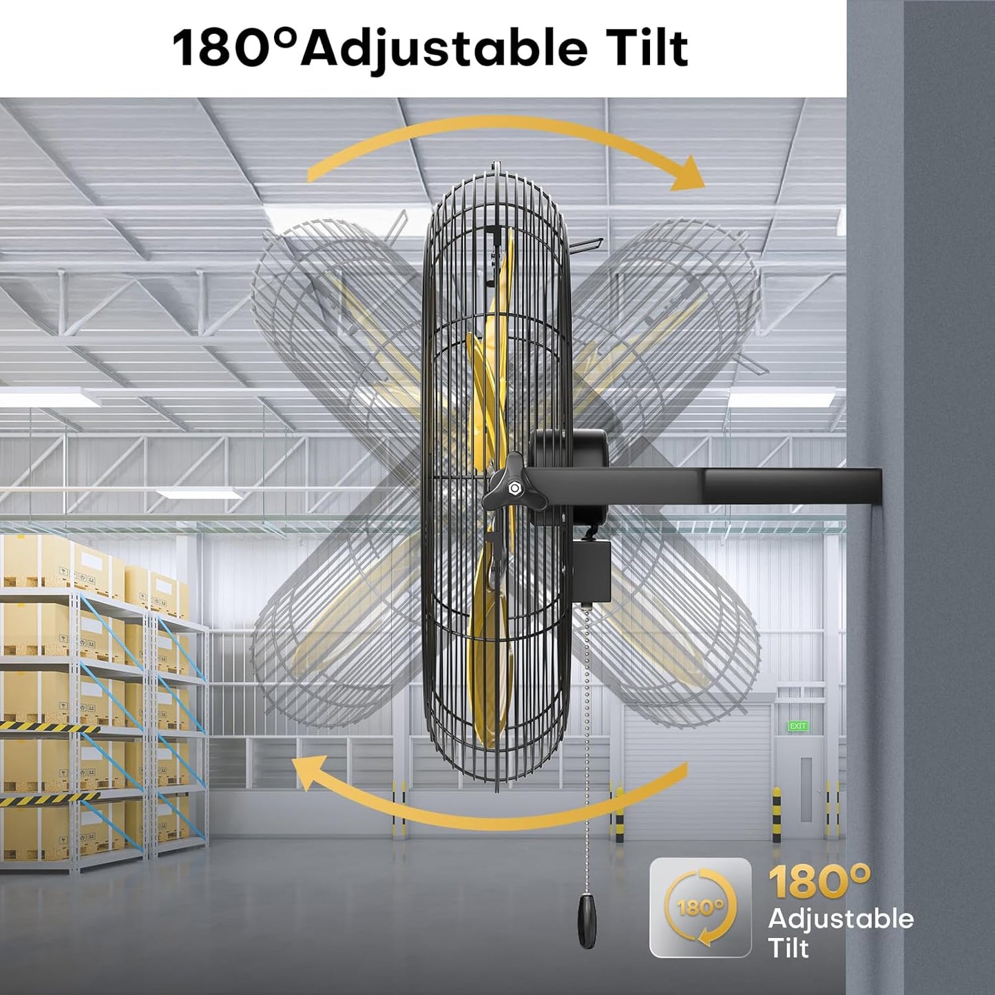 20 Inch Industrial Wall Mount Fan, 5200 CFM Industrial Metal Wall Fans with Poweful Motor, 3 Speed, Heavy Duty Construction Indoor for Warehouse, Workshops, and Garage, UL Listed