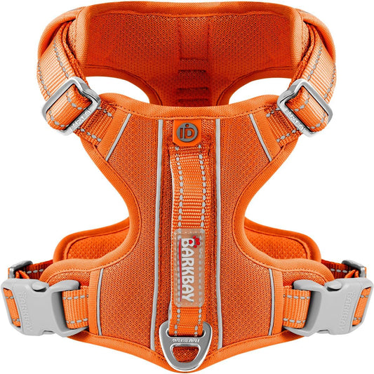 BARKBAY Dog Harness No Pull with ID Tag Pocket - Heavy Duty, Reflective, Easy Control for Large Dogs(Orange,M)