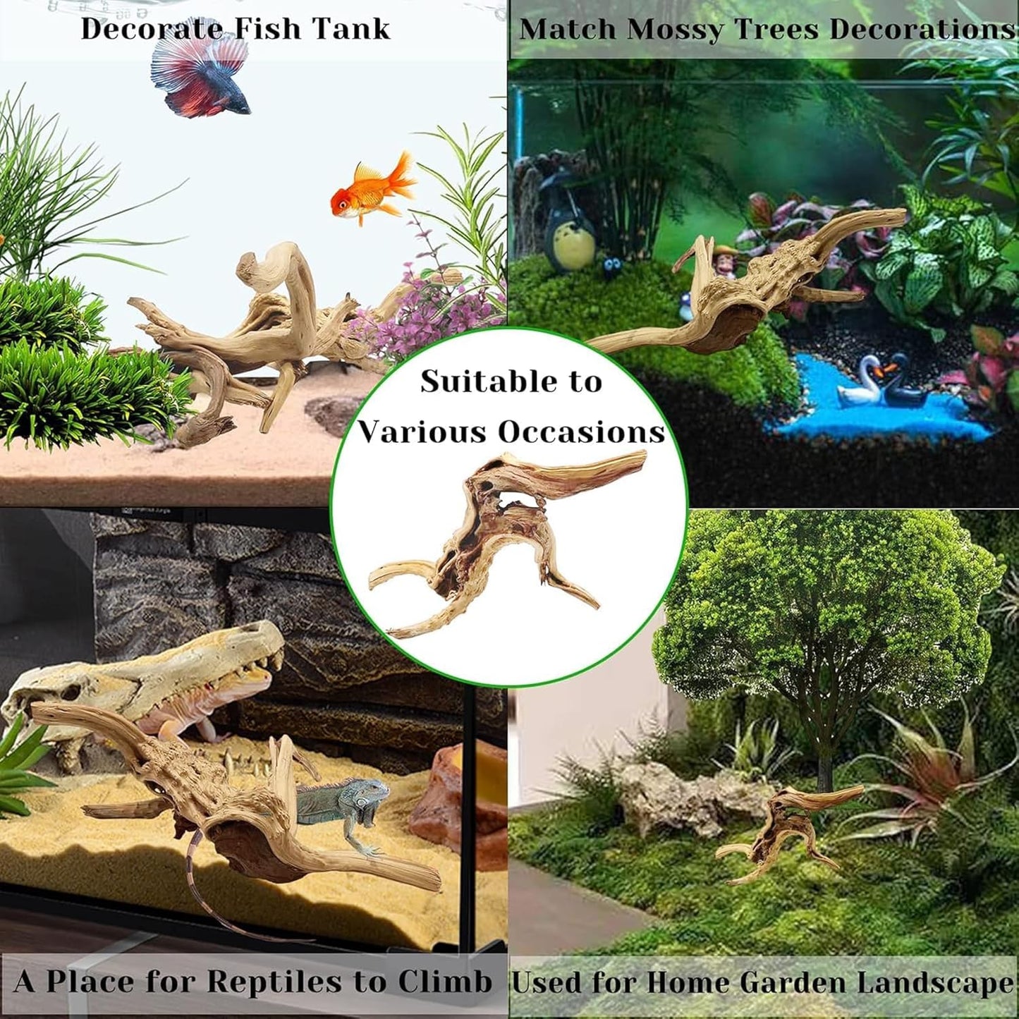 Tfwadmx Aquarium Driftwood, 7-11" Spider Wood Sinkable Driftwood for Fish Tank Decorations Natural Branches for Reptile, Assorted Spider Wood Branch Pack of 3