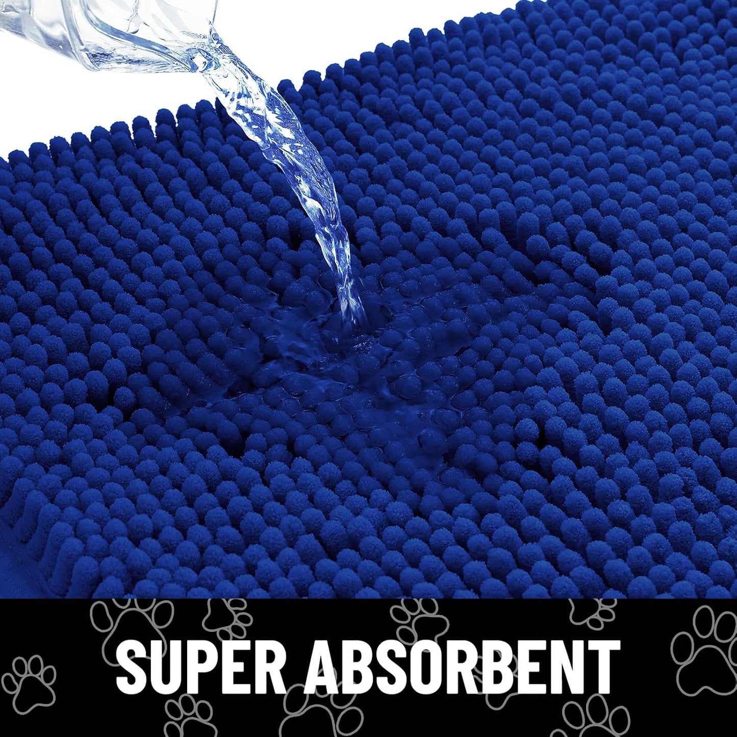 Smiry Dog Door Mat for Muddy Paws, Absorbent Dirt Trapper Non Slip Quick Dry Washable Chenille Mat for Mud Dogs, Entry Rug for Indoor and Outdoor (30x20 Inches, Royal Blue)