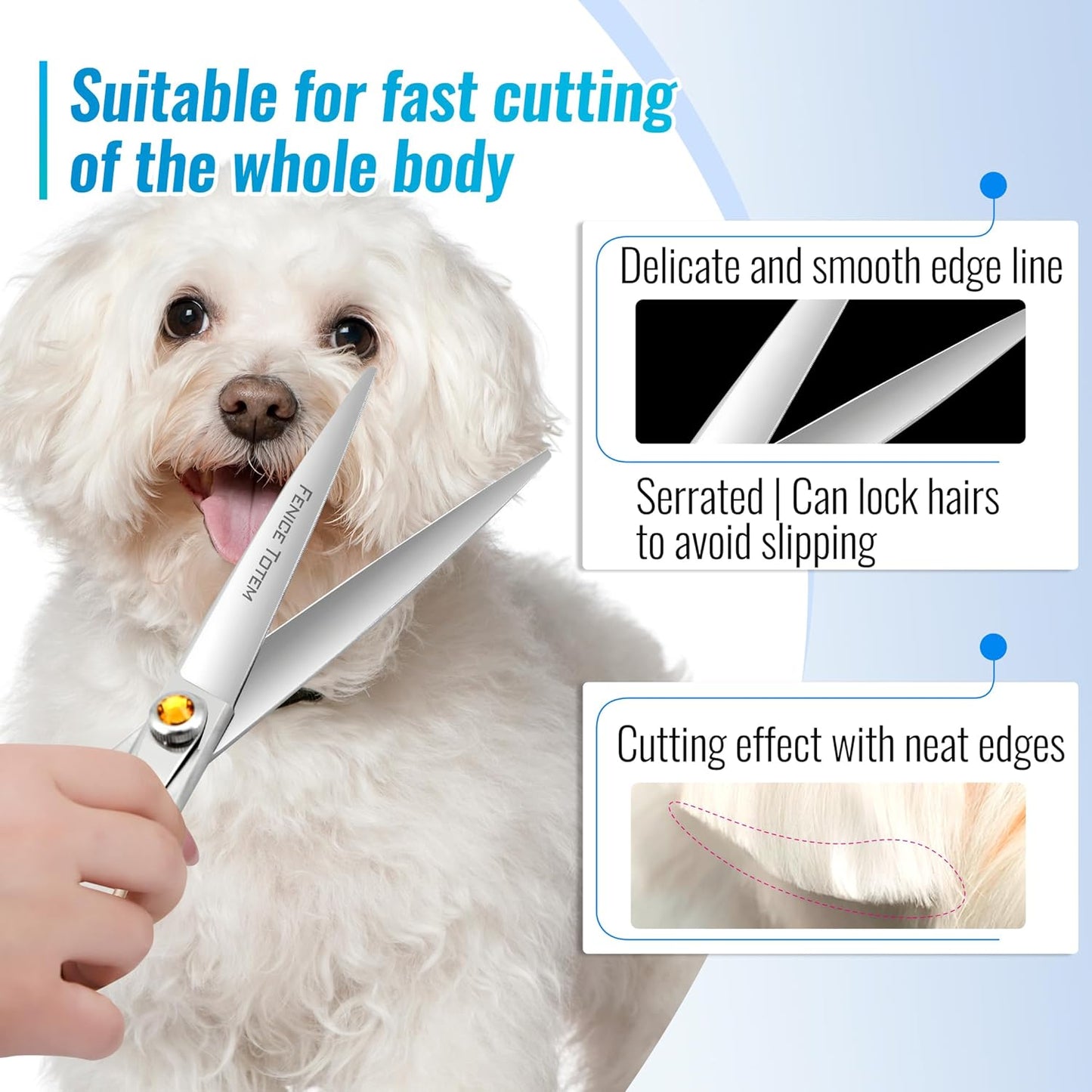 Fenice Professional Dog Grooming Scissors: 7 inch Straight Shears for Dogs Trimming Made Of Japanese 440C Stainless Steel Yellow Diamond