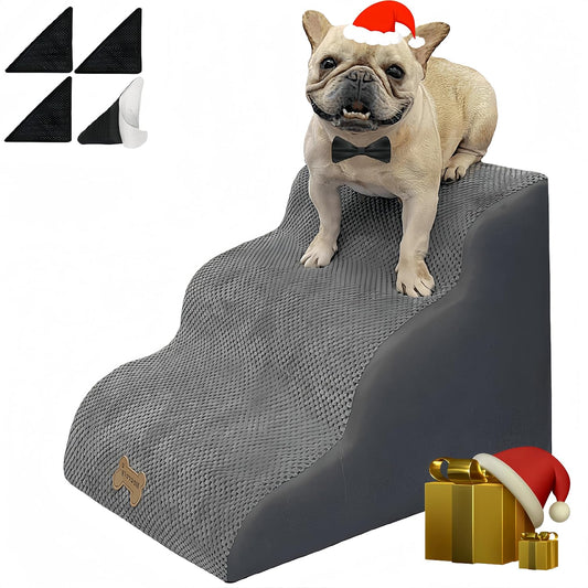 Dog Stairs to high beds, 3-step dog stairs for dogs to get on bed couch high 16"-20 inch, dog pet stairs for small large dogs cats climbing to bed, Non-Slip balanced doggy Grey (23.7*15.8*15.8 IN 33D)