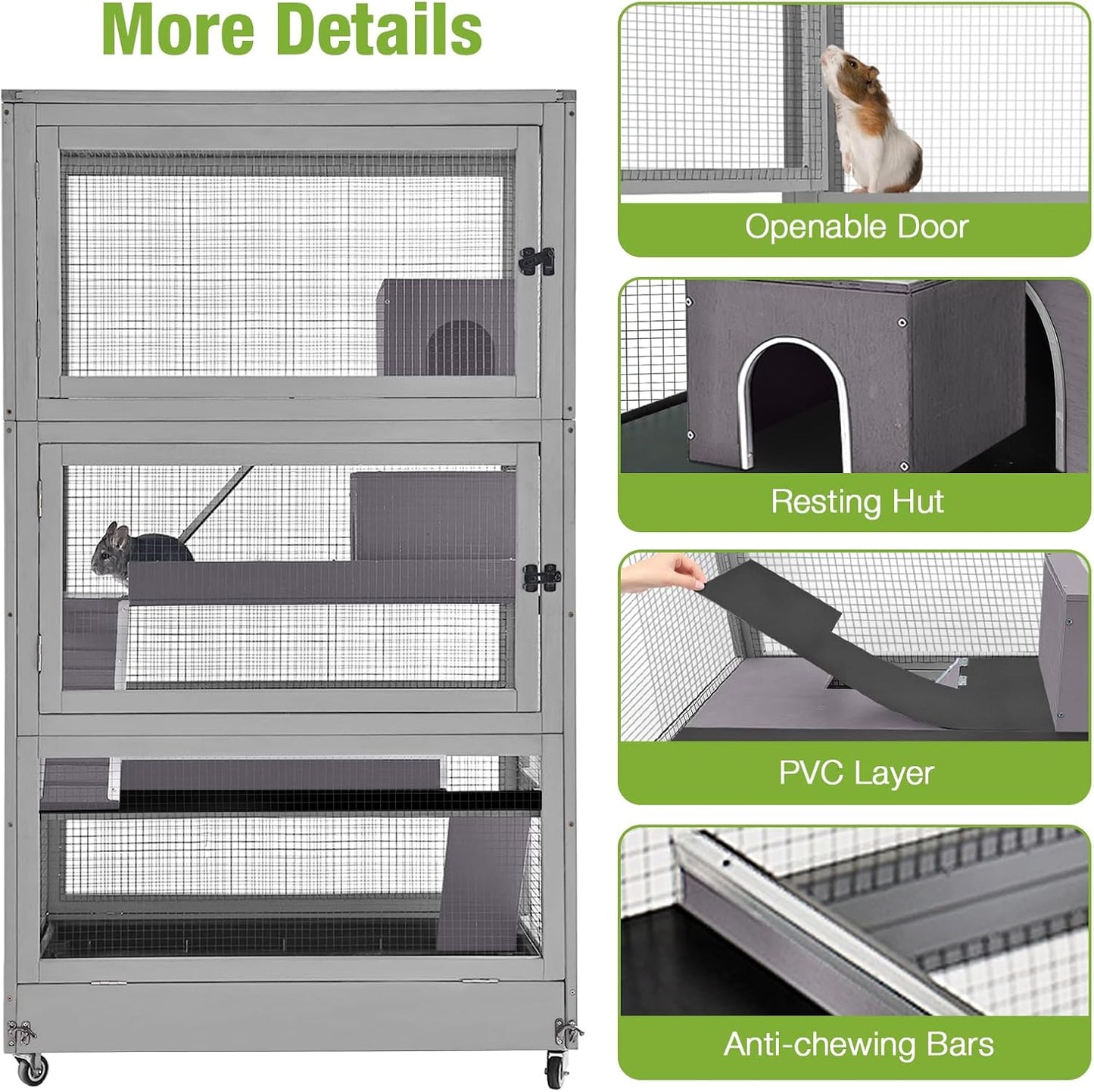 GUTINNEEN Large Chinchilla Cage, 4 Levels Ferret Cage - Large Critter Nation Hutch with Chew-Proof Aluminium Edge & PVC Layer, Brake Wheels Moveable - for Hamster, Rat, Gerbil