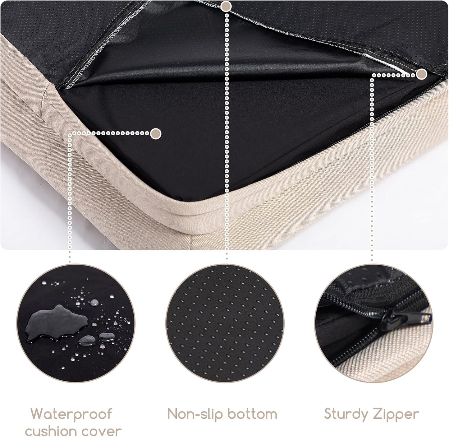 Hollypet Orthopedic Dog Bed for Large Dogs, Supportive Foam Pet Couch with Removable Washable Cover and Non-Slip Bottom, Waterproof Lining Sofa Bed, Khaki, L (36 * 26 * 8)