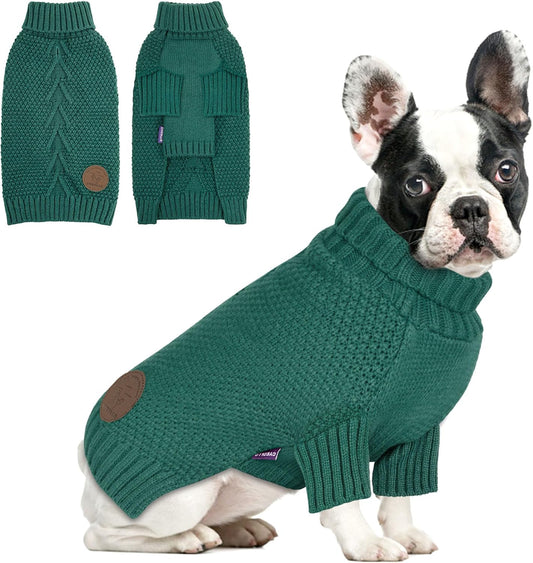 cyeollo Dog Sweater Pullover Turtleneck for Dogs, Classic Knitwear Fall Winter Cold Weather Dog Clothes Warm Pet Apparel Small Medium Large Dog Sweaters, Green S
