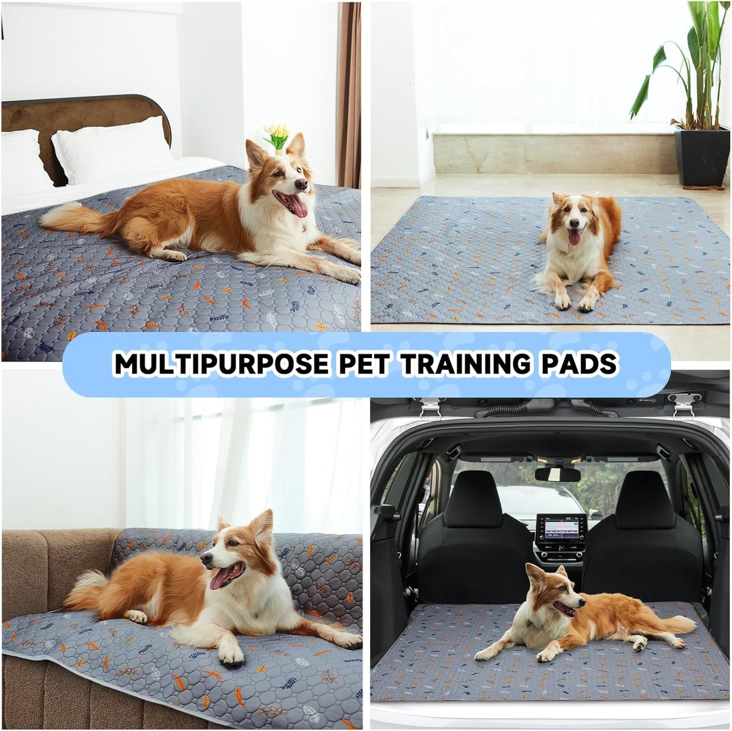 Sunheir Washable Pee Pads for Dogs 2-Pack Reusable Puppy Pads Pet Training Pads, Waterproof Dog Pee Pads for Crate, Whelping Pad, Non-Slip Protects Against Urine Leakage (Leaves - Light Grey, 24x36)