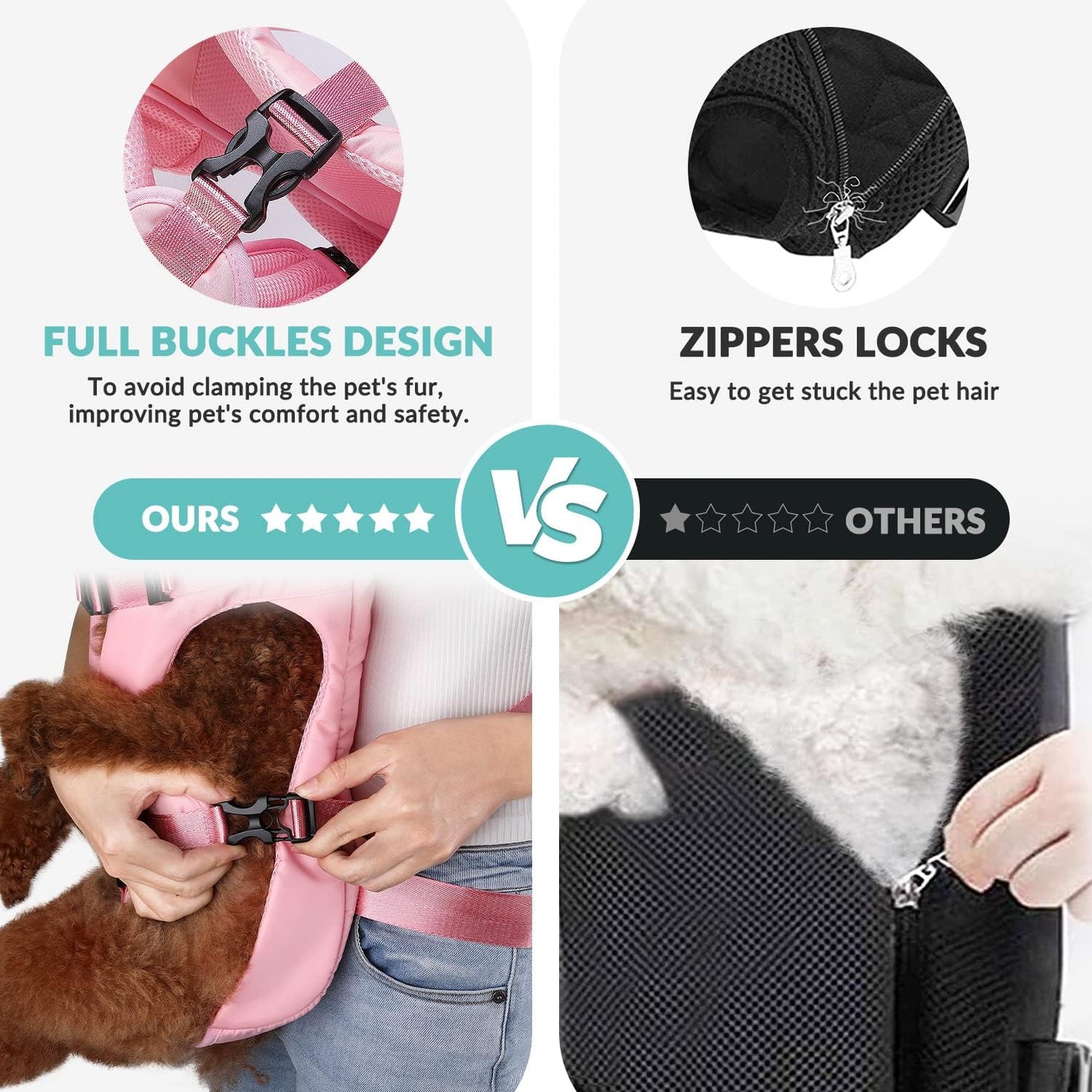 Lukovee Dog Backpack Carrier, Legs Out Easy-fit Dog Front Carrier for Small Medium Dogs, Adjustable Hands Free Dog Chest Carrier for Hiking Cycling (Pink,Medium)