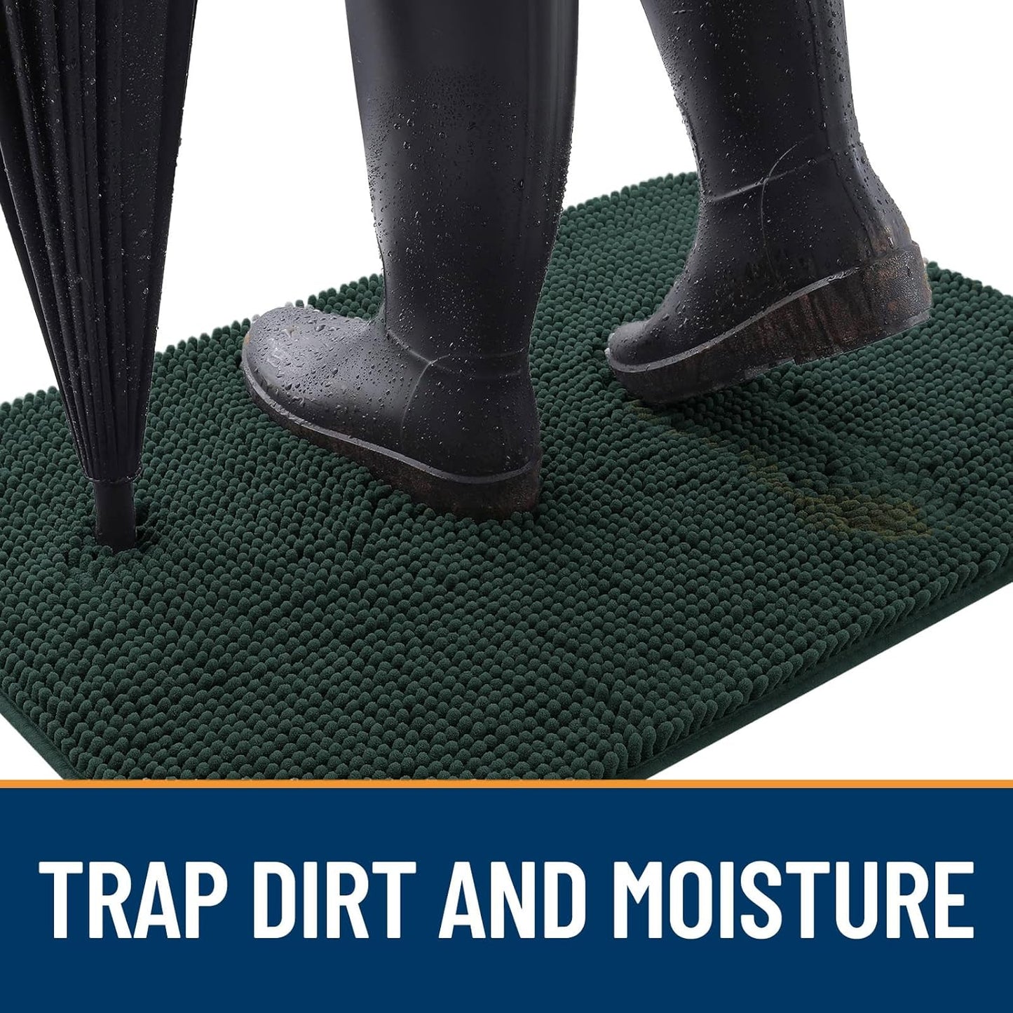 OLANLY Dog Door Mat for Muddy Paws 44x32, Absorbs Moisture and Dirt, Absorbent Non-Slip Washable Doormat, Quick Dry Chenille Mud Mat, Entry Indoor Entryway Carpet for Inside Floor, Blackish Green