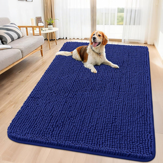 Smiry Dog Door Mat for Muddy Paws 59x35, Absorbs Moisture and Dirt Doormat, Non-Slip Washable Quick Dry Chenille Front Door Mat Indoor Entrance, Entryway Carpet for Inside Floor, Navy Blue