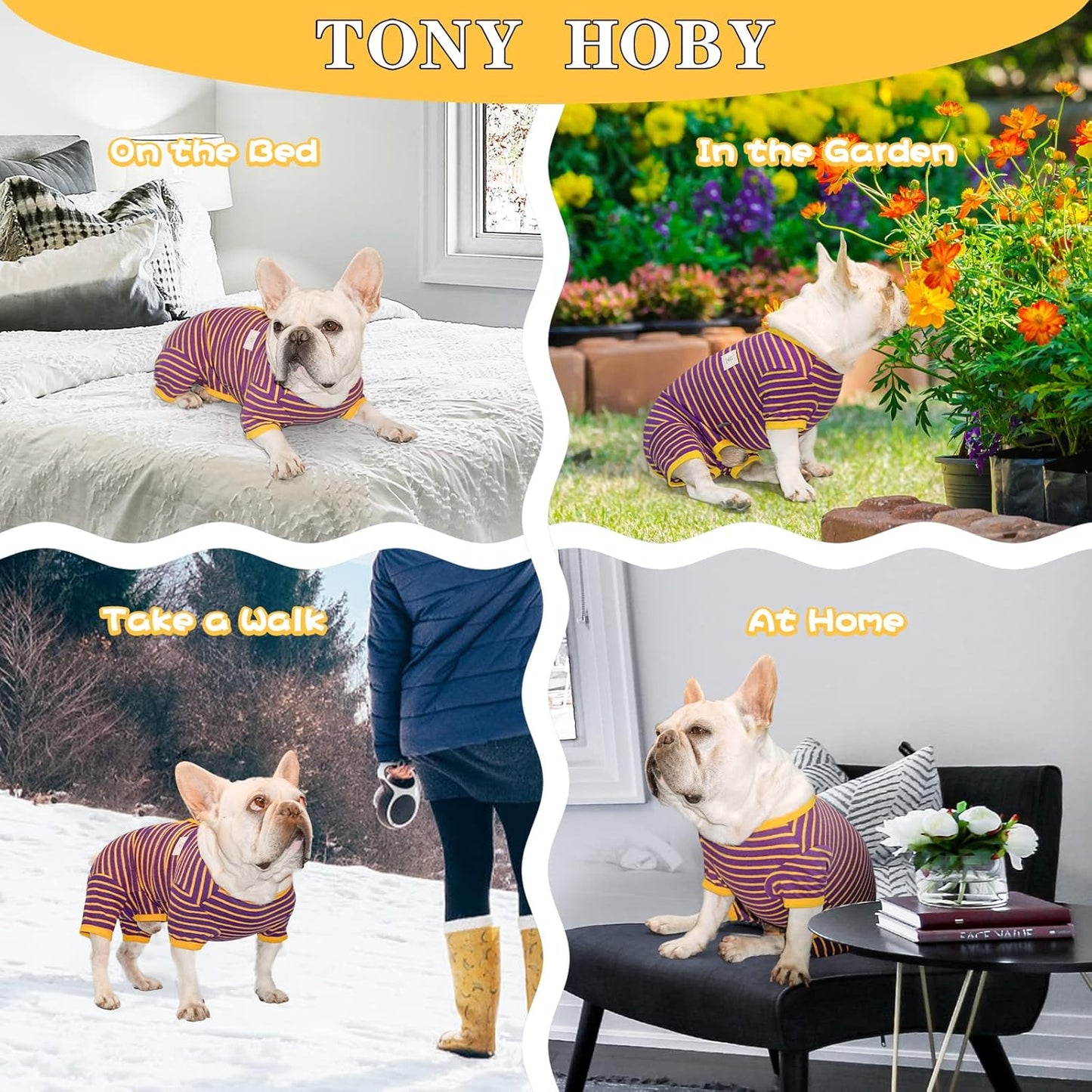 TONY HOBY Dog Pajamas, Male Dogs Warm Pajama with Thermal, Dog Jumpsuit Pajamas for Small Medium Dogs (Purple&Yellow, Boy, XL)