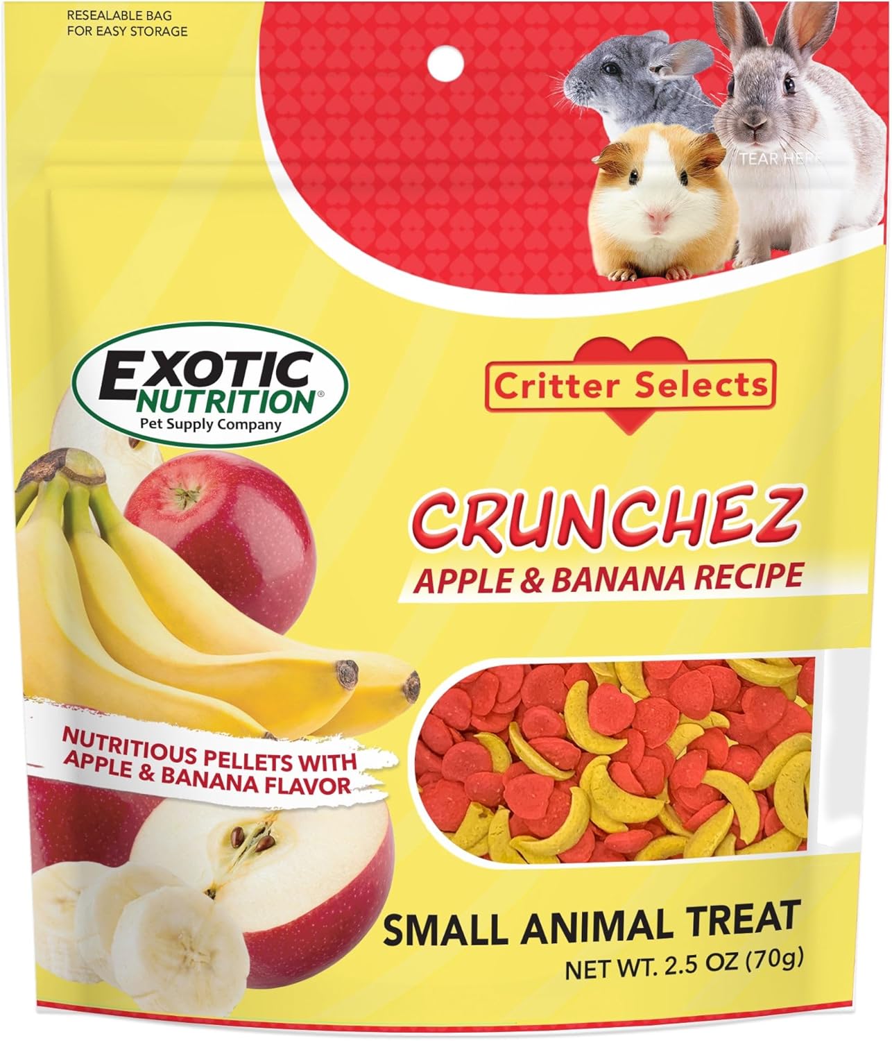 Crunchez Apple and Banana - Crunchy Fruit Flavored Treat Bites - Sugar Gliders, Squirrels, Marmosets, Prairie Dogs, Hamsters, Chinchillas, Exotic Birds, Rabbits, Guinea Pigs, Degus, Small Pets