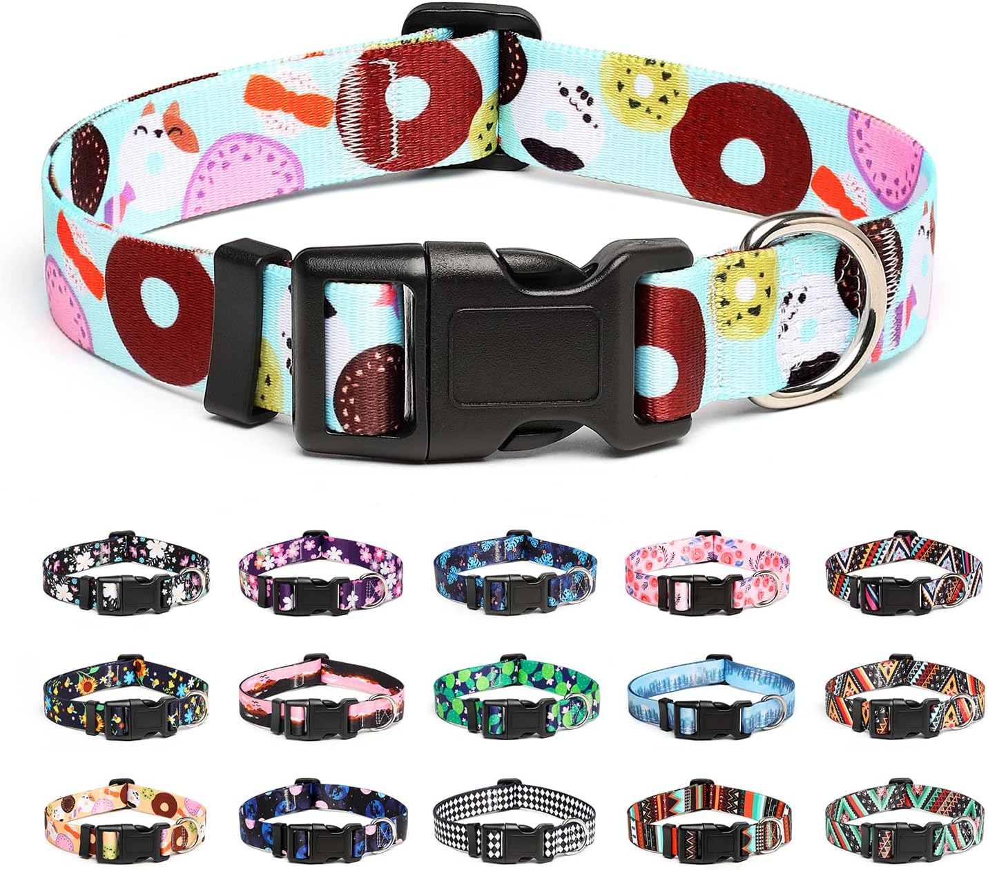 Mercano Adjustable Dog Collar - Special Design Patterns, Soft Nylon Comfortable Durable Pet Collar for Small Medium Large Dogs (L, Blue Cookie)