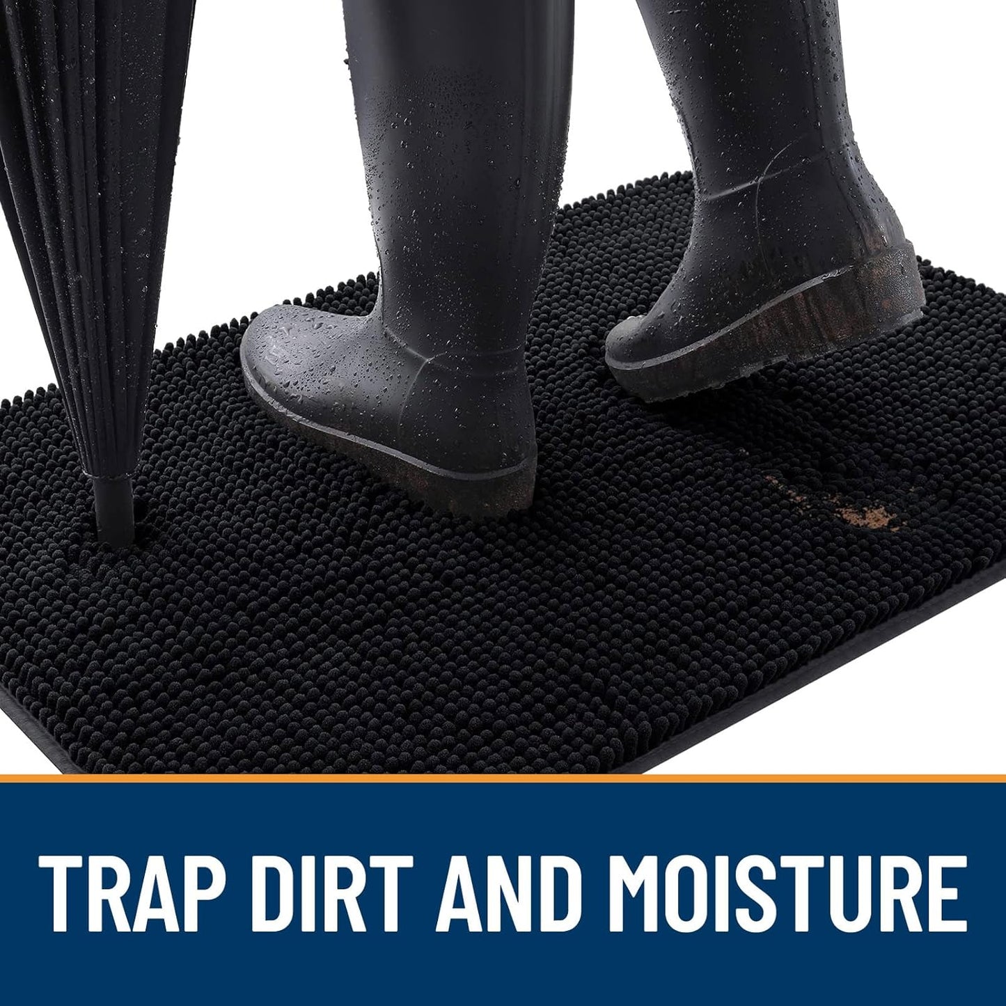 OLANLY Dog Door Mat for Muddy Paws 47x17, Absorbs Moisture and Dirt, Absorbent Non-Slip Washable Doormat, Quick Dry Chenille Mud Mat for Dogs, Entry Indoor Entryway Carpet for Inside Floor, Black