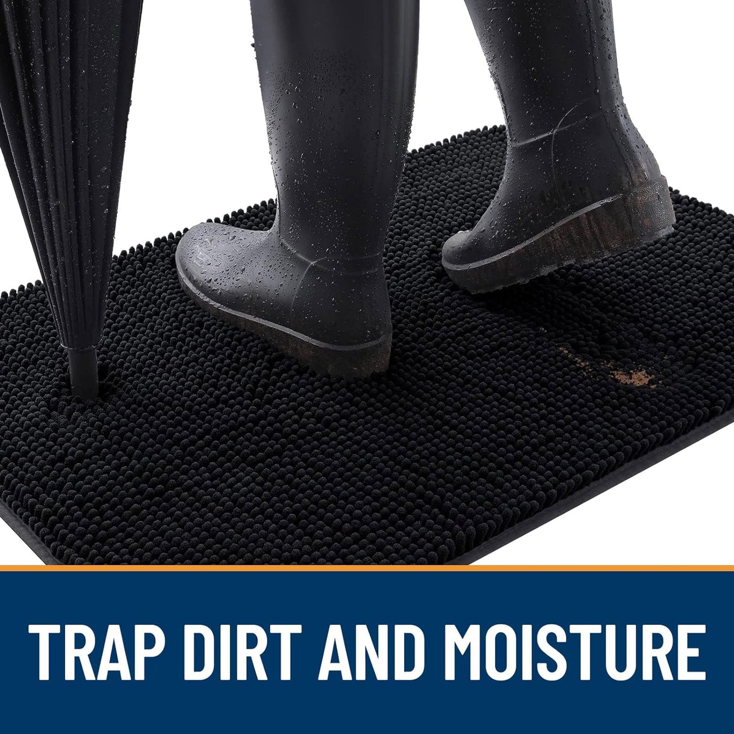 OLANLY Dog Door Mat for Muddy Paws 34x21, Absorbs Moisture and Dirt, Absorbent Non-Slip Washable Doormat, Quick Dry Chenille Mud Mat for Dogs, Entry Indoor Entryway Carpet for Inside Floor, Black