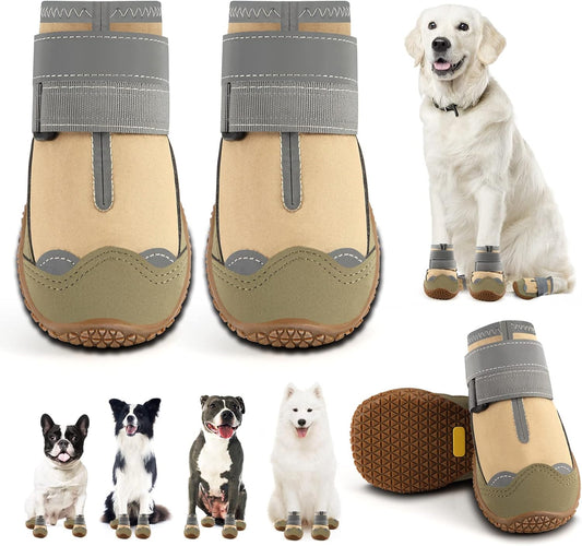 Dog Shoes for Large Dogs, Medium Dog Boots & Paw Protectors for Hardwood Floors, Outdoor Dog Booties for Hot Pavement Winter Snow Hiking, Waterproof Dog Shoes with Reflective Strips Size 7