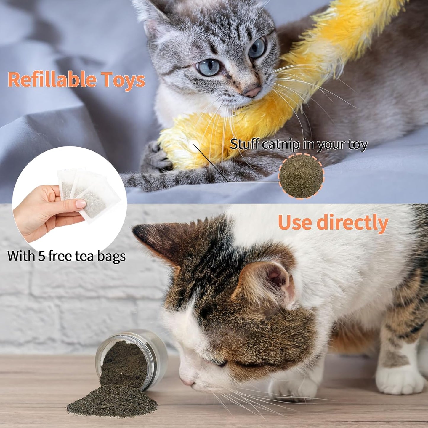 Premium Catnip for Cats & Kittens – Cold-Processed, High Potency Nepetalactone, 100% Pure Organic Leaf-Only Catnip for Toys, Scratchers, Refills, Stimulates Play & Protects Furniture - 25g