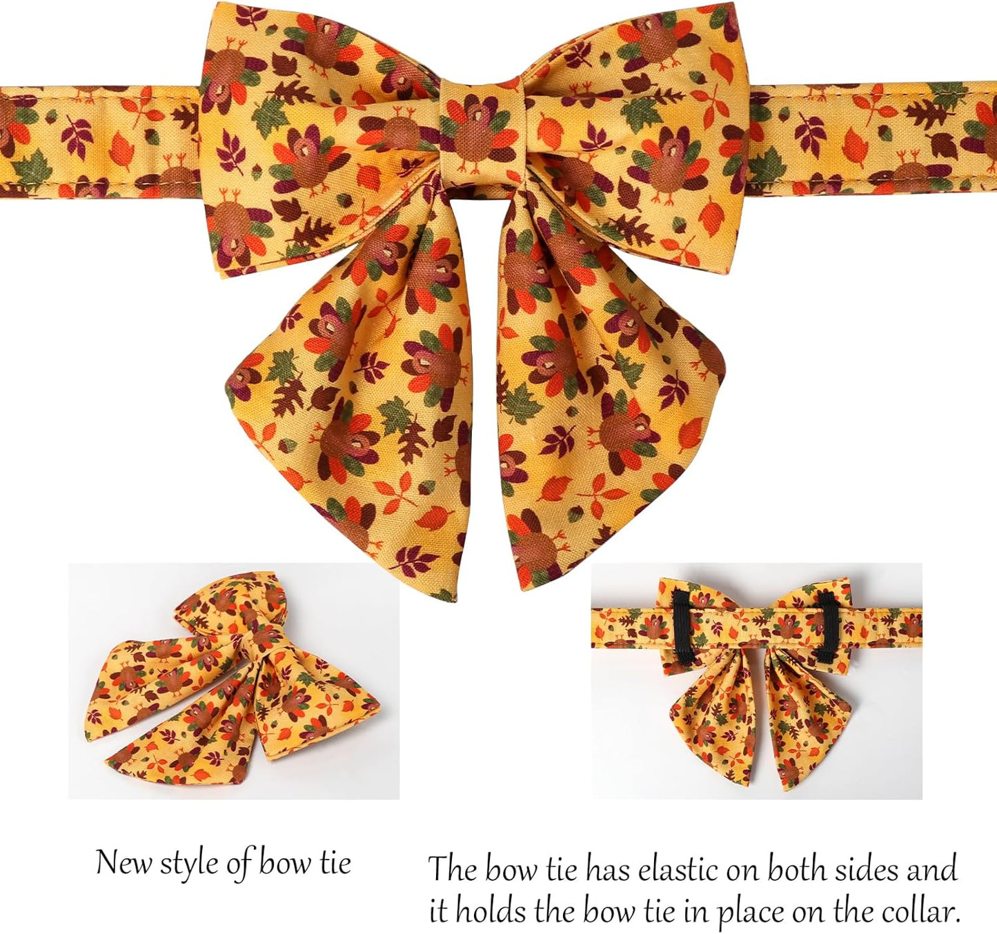 Lionet Paws Thanksgiving Day Dog Collar with Bowtie, Dogs Sailor Bow Collar with Metal Buckle for Dogs and Cats, Adjustable Comfortable Dog Collars Girl, S, Neck 10-16 in