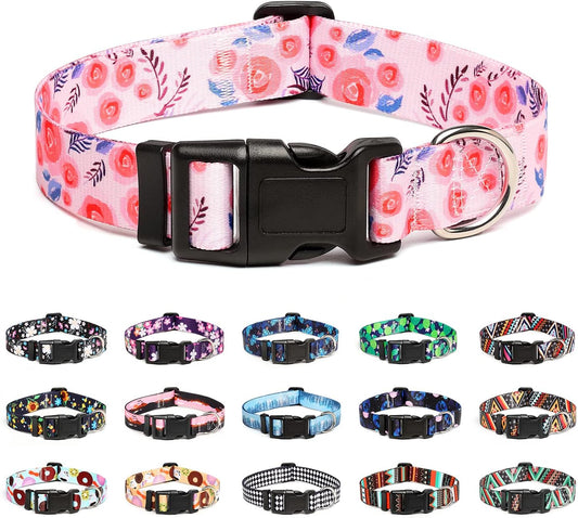 Mercano Adjustable Dog Collar - Special Design Patterns, Soft Nylon Comfortable Durable Pet Collar for Small Medium Large Dogs (XS, Rose)