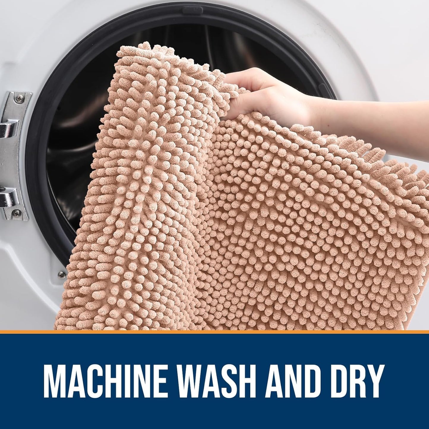 OLANLY Dog Door Mat for Muddy Paws 59x20, Absorbs Moisture and Dirt, Absorbent Non-Slip Washable Doormat, Quick Dry Chenille Mud Mat for Dogs, Entry Indoor Entryway Carpet for Inside Floor, Peach