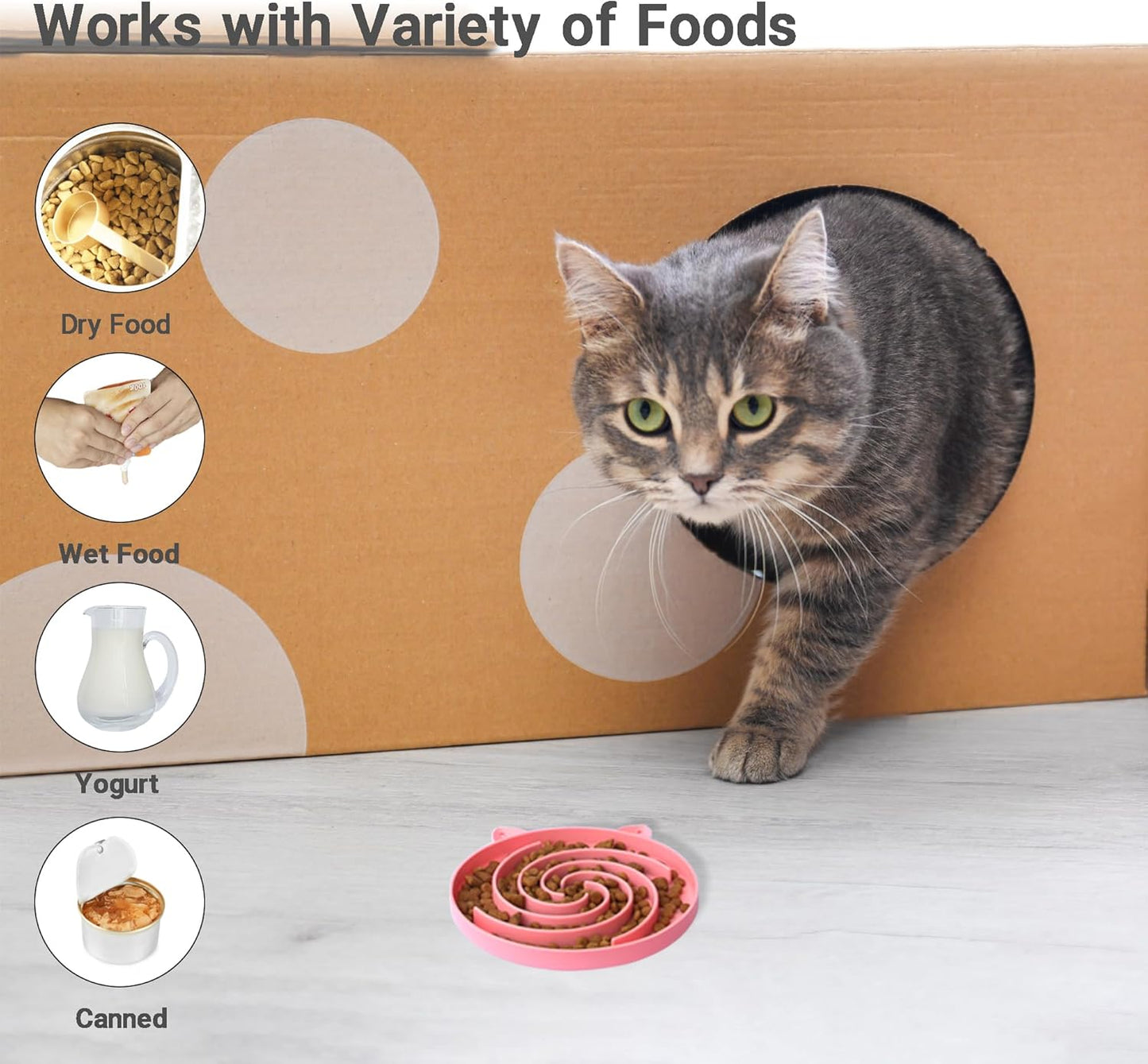 Slow Feeder Cat Bowl, Easy to Clean Silicone Bowl, Ideal for Dry and Wet Food (Purple and Pink)