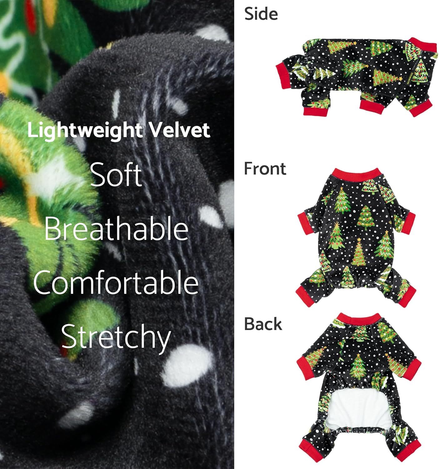 Fitwarm Christmas Tree Dog Pajamas, Christmas Clothes for Small Dogs Boy Girl, Holiday Pet Outfit, Black, Red, Green, Yellow, XXL