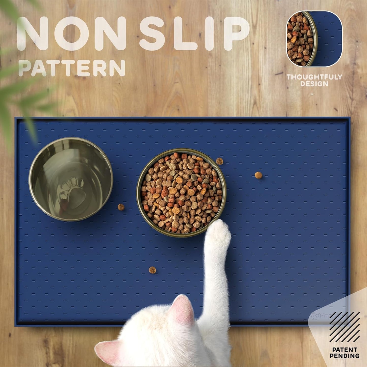 Dog Food Mat - 28x18” Large Silicone Stove Top Protector, Silicone Pet Feeding Mat, Raised Edges Dog Mat for Food and Water Prevent Spill, Waterproof Cat Placemats Protect Floors, Easy Clean Bowl