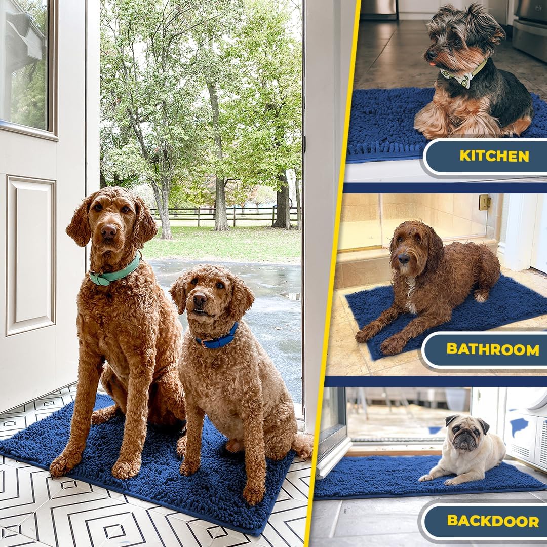 Muddy Mat® Shown on TV – Super Absorbent Microfiber Dog Door Mat for Muddy Paws, Non-Slip Washable Pet Rug, Quick Dry Chenille Entryway Carpet, Machine Washable Indoor Outdoor mat, Navy Blue 28"x18"