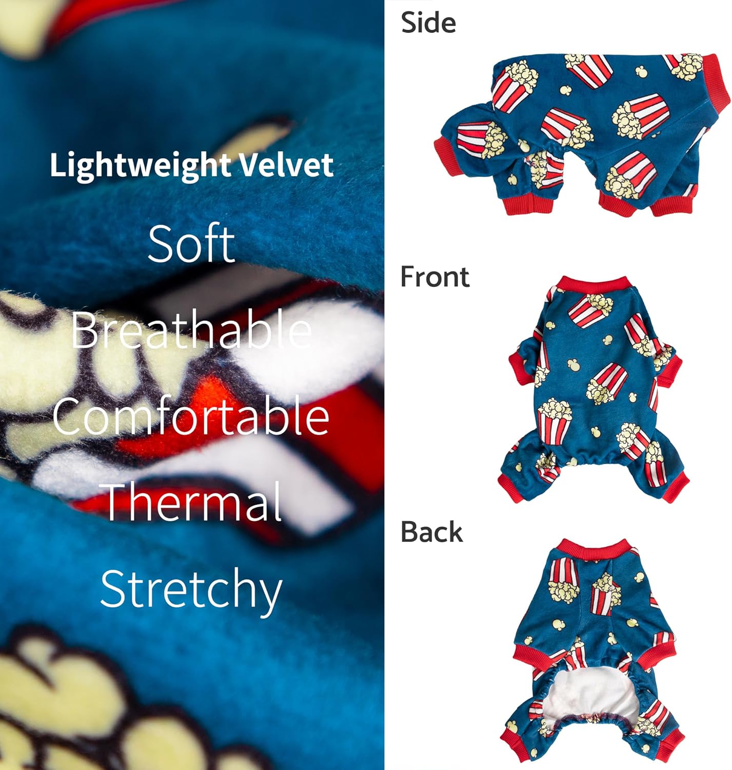 Fitwarm Popcorn Dog Pajamas, Funny Dog Clothes for Small Dogs Boy Girl, Fleece Pet Onesie with Feet, Blue, Red, White, Yellow, Large