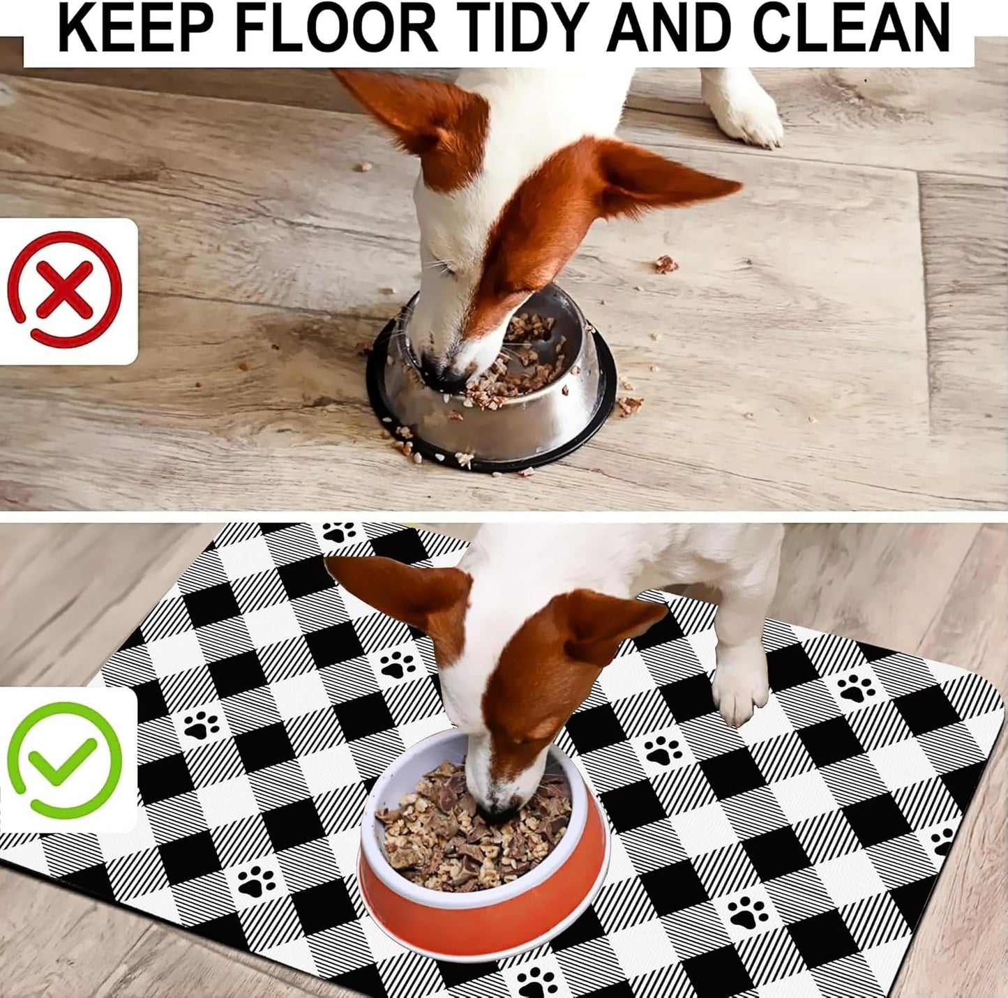 Cat Checked Plaid Dog Food Mat-Absorbent Pet Feeding Mat for Food and Water Bowl, Quick Dry Dog Placemat with Rubber Backing-No Stains Pet Supplies for Messy Drinkers 12"x20"