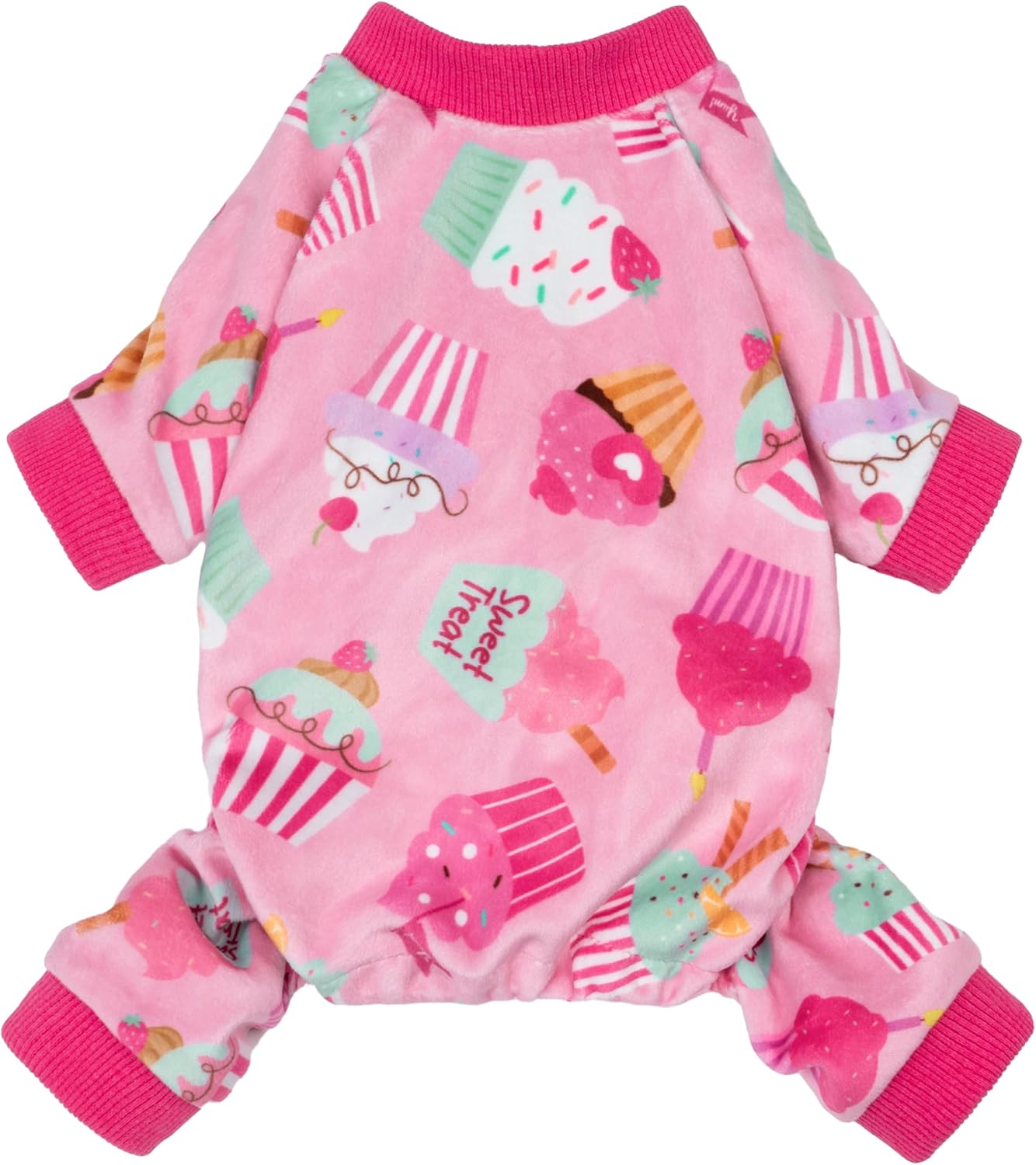 Fitwarm Cupcake Dog Pajamas, Birthday Outfit for Small Dogs Girl, Cozy Pet Onesie with Feet, Pink, Large