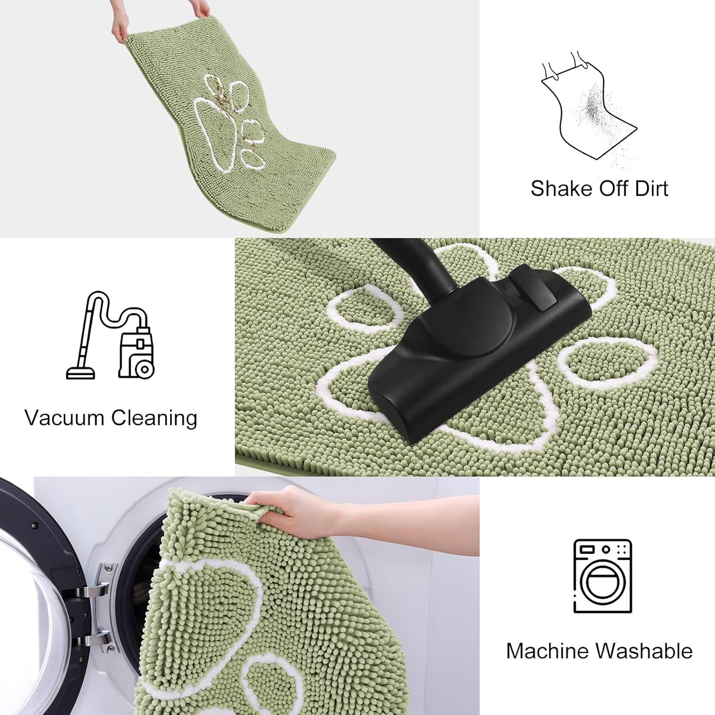 Smiry Dog Door Mat for Muddy Paws, Absorbent Dirt Trapper Non Slip Quick Dry Washable Chenille Mat for Mud Dogs, Entry Rug for Indoor and Outdoor (36x24 Inches, Sage Green)