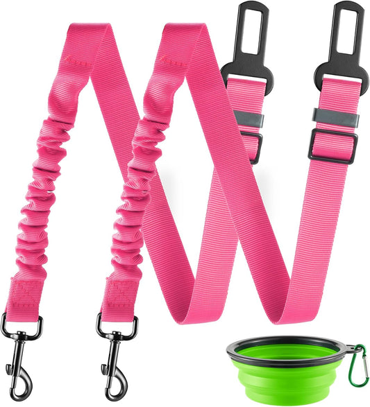 LivTee Dog Seat Belt for Car, Retractable Pet Safety Harness, Adjustable Nylon Dog Seatbelt Leash, Comfortable Dog Accessories for Vehicles (Pink-2PCS)