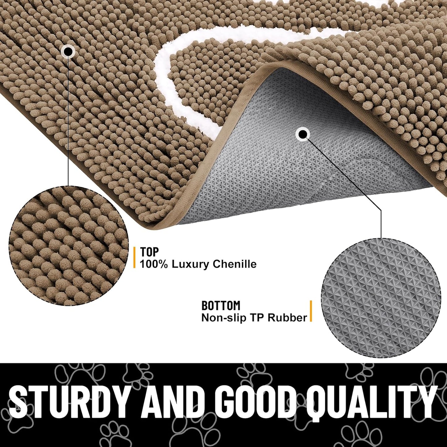 Smiry Dog Door Mat for Muddy Paws, Absorbent Dirt Trapper Non Slip Quick Dry Washable Chenille Mat for Mud Dogs, Entry Rug for Indoor and Outdoor (59x24 Inches, Camel)