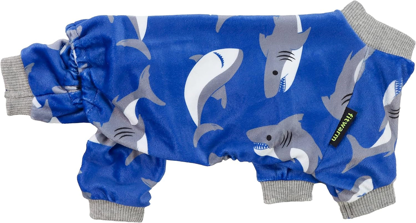Fitwarm Shark Dog Pajamas, Dog Clothes for Small Dogs Girl Boy, Pet Onesie with Feet, Cat Outfit, Lightweight Velvet, Royal Blue, Medium