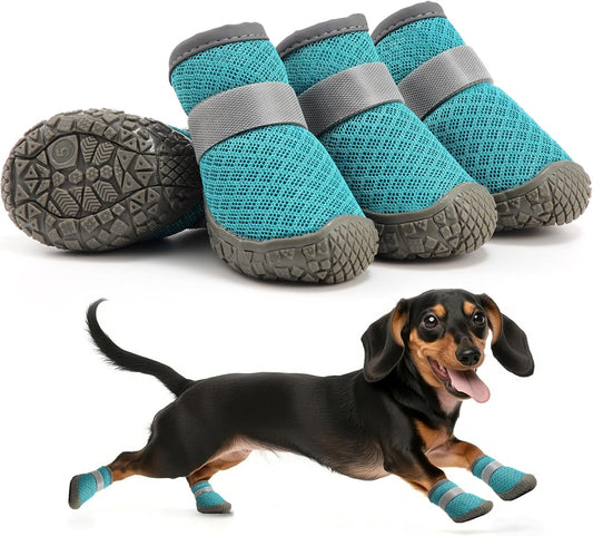 Small Dog Shoes, Breathable Puppy Boots & Paw Protectors for Winter Snow, Summer Hot Pavement, Dog Booties with Anti-Slip Rubber Soles for Hardwood Floors Lake Blue Size 5