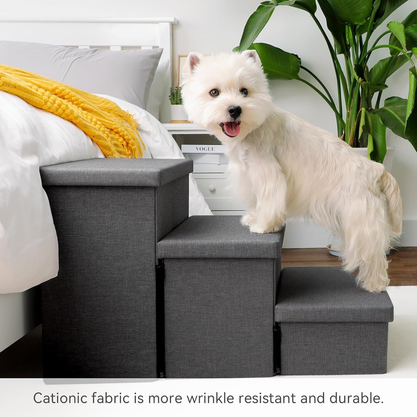 Dog Stairs with Storage 18" H, 3-Step Wider Dog Steps for Small/Medium/Large Old Dogs Cats, Folding Sturdy Pet Stairs Climbing Bed Couch, Ramp for Car Hold Up to 200 lbs (Dark Grey, No Condo)