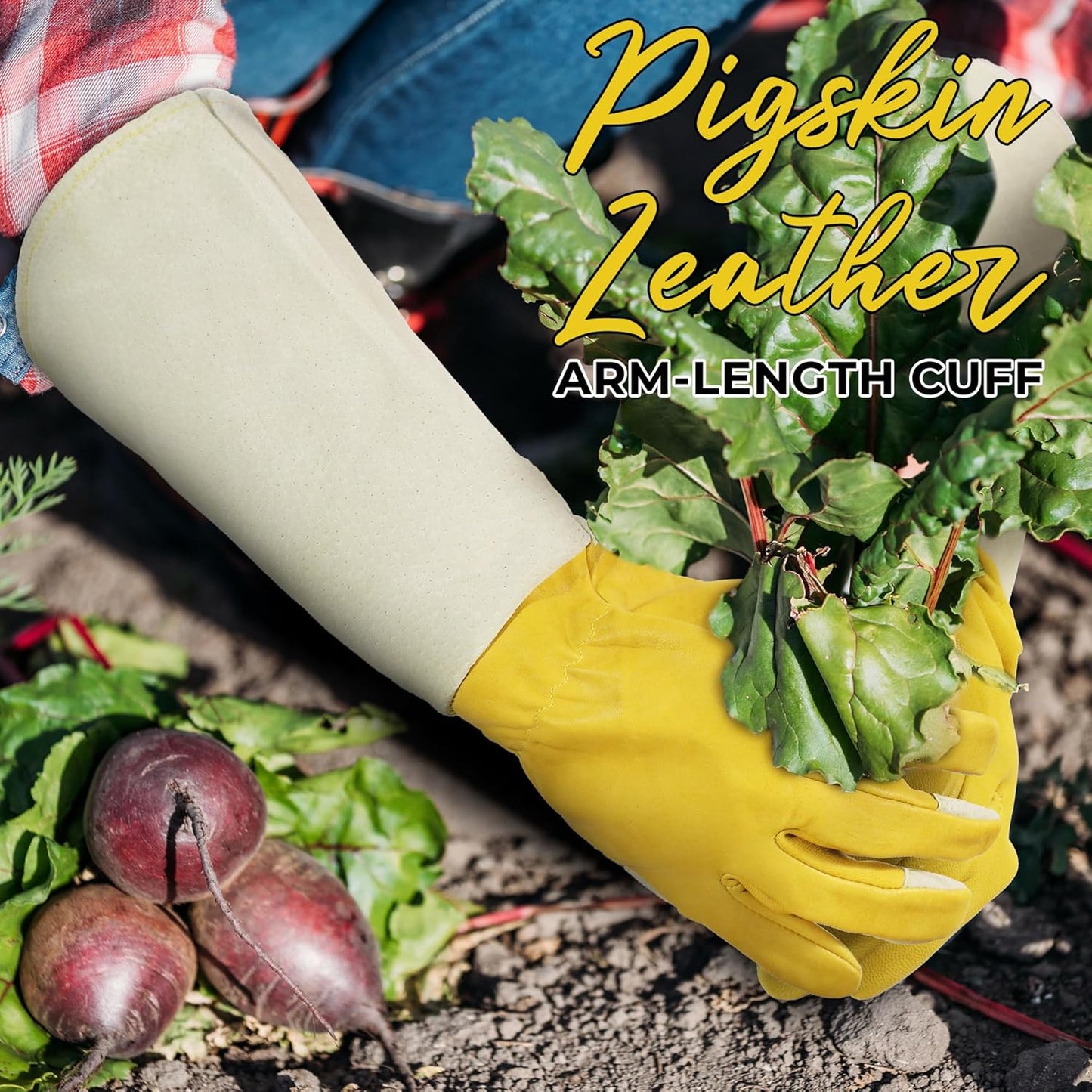 HANDLANDY Rose Pruning Gardening Gloves for Men Women, Thorn Proof Forearm Protection Leather Garden Gloves, Gardening Gifts for Gardeners (Yellow- goatskin, Medium (Pack of 1))